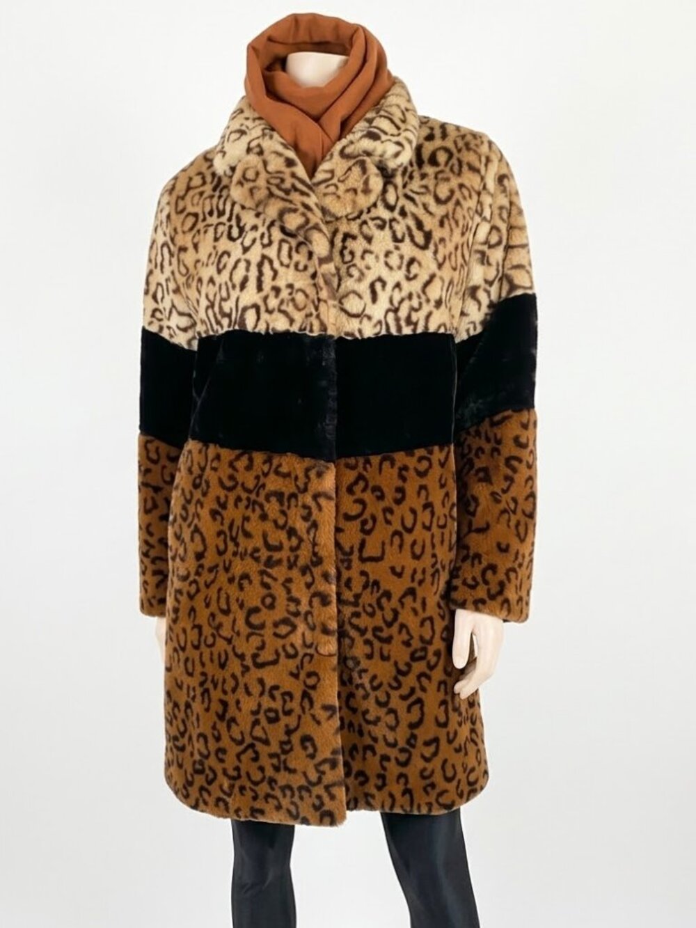 Regal Faux Fur Leopard Print Colourblock Coat Jacket Oversized Xsmall Flawless